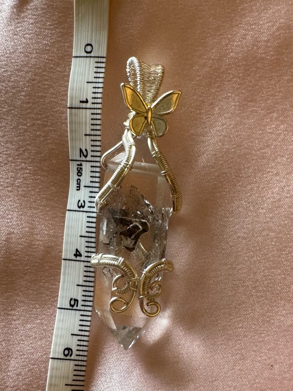 Wire wrapped herkimer diamond crystal pendant quartz manifestation butterfly - Picture 6 of 8
